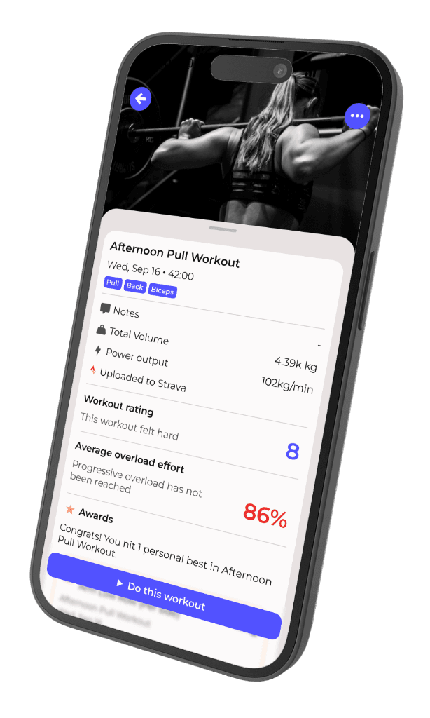 Proload Workout Summary with Power Density and Awards